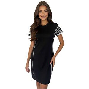 Kenzo Paris Black 100% Cotton Short Logo Sleeve Crew Neck T-Shirt Dress